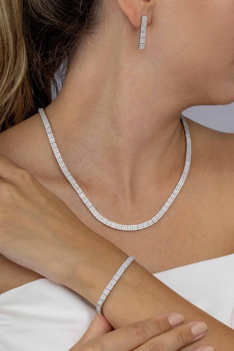 Beyaz Altın Kaplama 3 Sıra Su Yolu 925 Ayar Gümüş Düğün Seti - 3