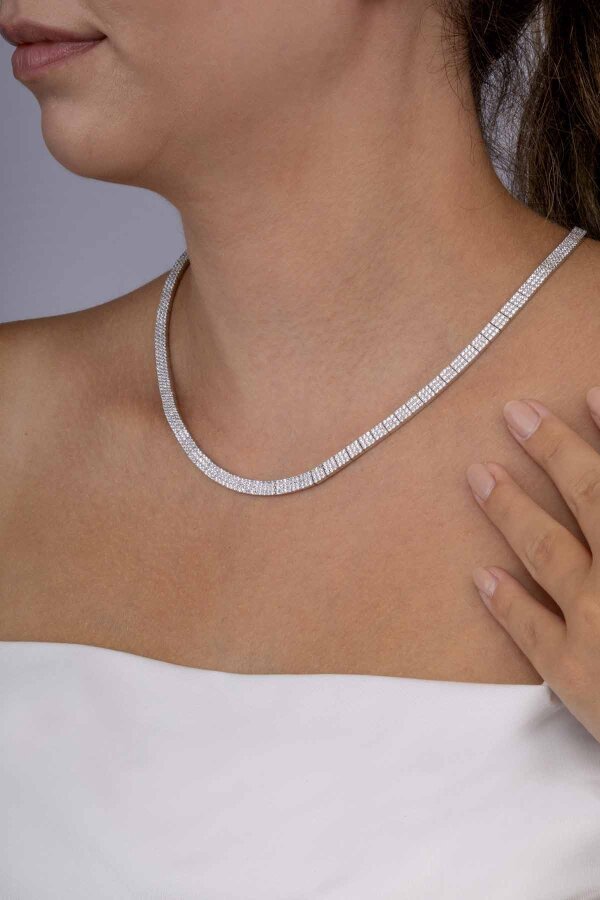 3 Sıra Su Yolu 925 Ayar Gümüş Kolye - Gümüş Pazarım