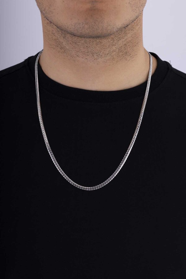 5 mm Balık Sırtı Erkek Çelik Zincir - Gümüş Pazarım