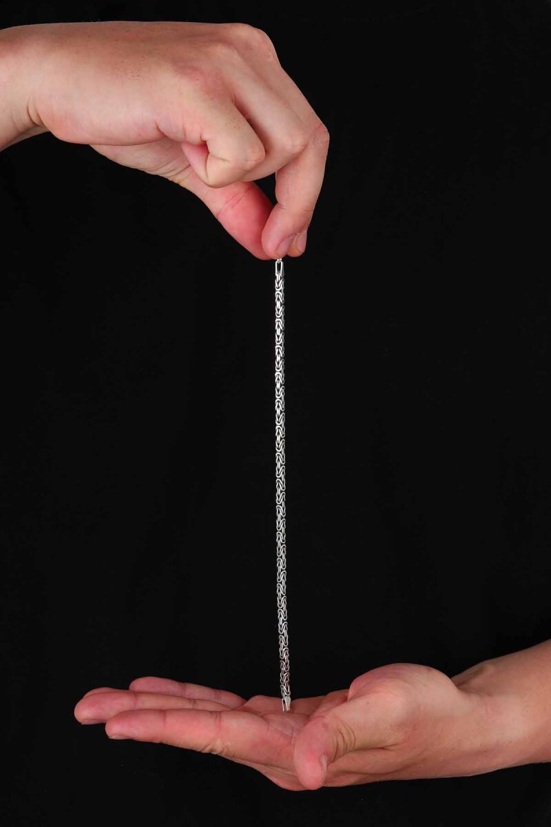 925 Ayar Gümüş 3 Mm Kare Kral Erkek Bileklik - 4