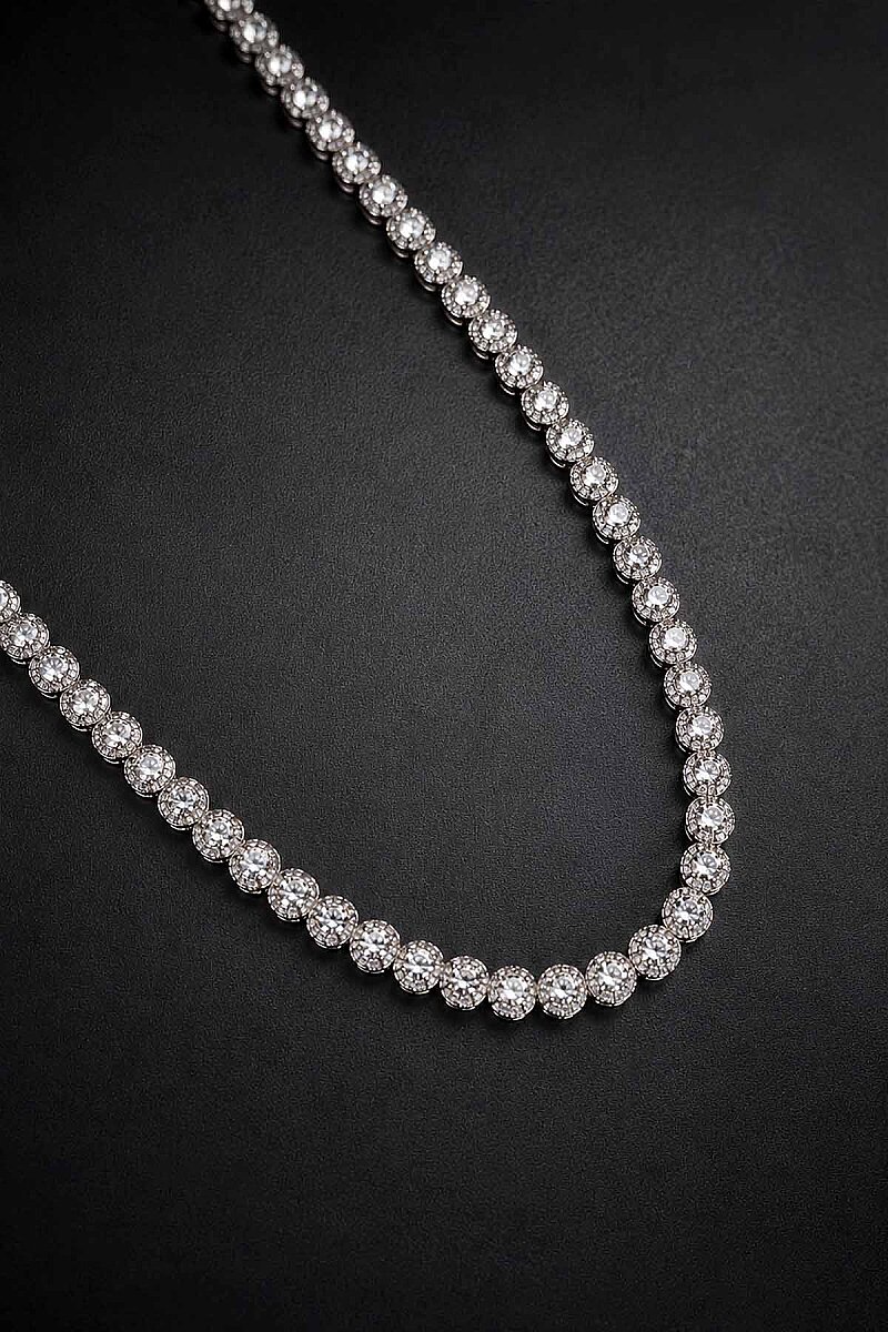 925 Ayar Gümüş Elmas Montür Yuvarlak Zirkon Taşlı Su Yolu Gerdanlık Kolye - 1