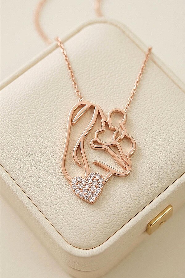 925 Ayar Gümüş Kalp Motifli Anne Bebek Kolye - Gümüş Pazarım
