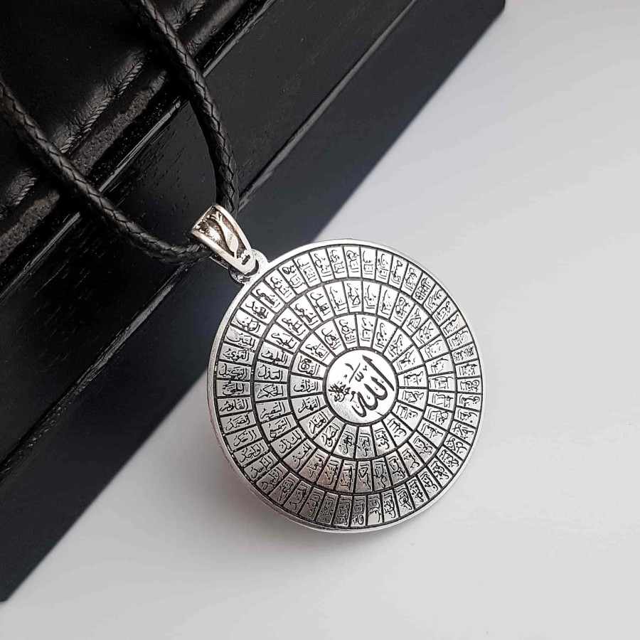 Gümüş Pazarım - 925k Sterling Silver 99 Names of Allah Men's Silver Necklace