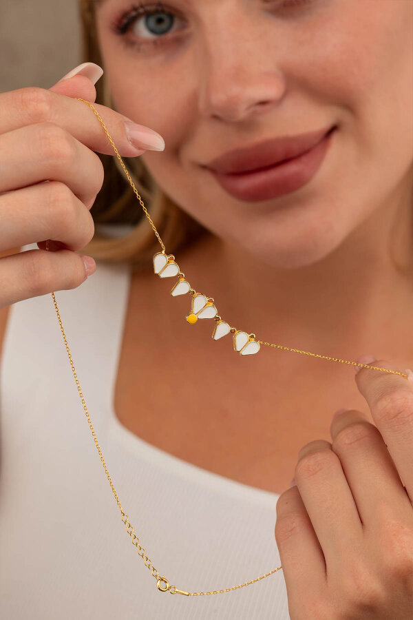 Açılıp Kapanır 2 Kullanımlı Papatya Gümüş Kolye Gold - Gümüş Pazarım