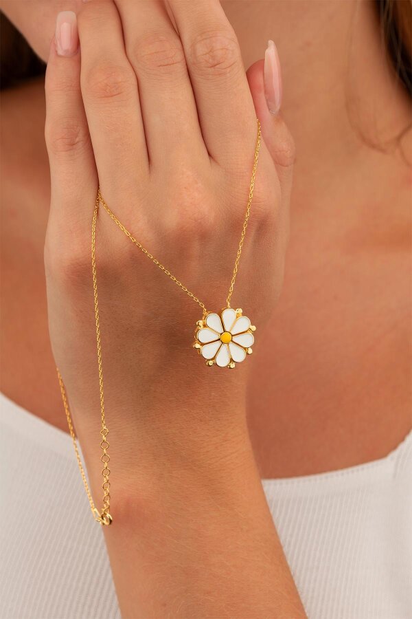 Açılıp Kapanır 2 Kullanımlı Papatya Gümüş Kolye Gold - Gümüş Pazarım