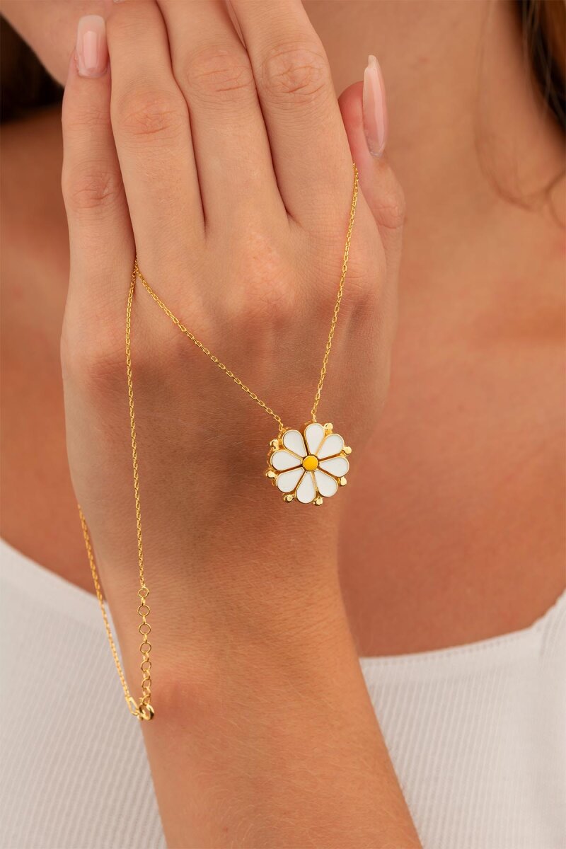 Açılıp Kapanır 2 Kullanımlı Papatya Gümüş Kolye Gold - 3