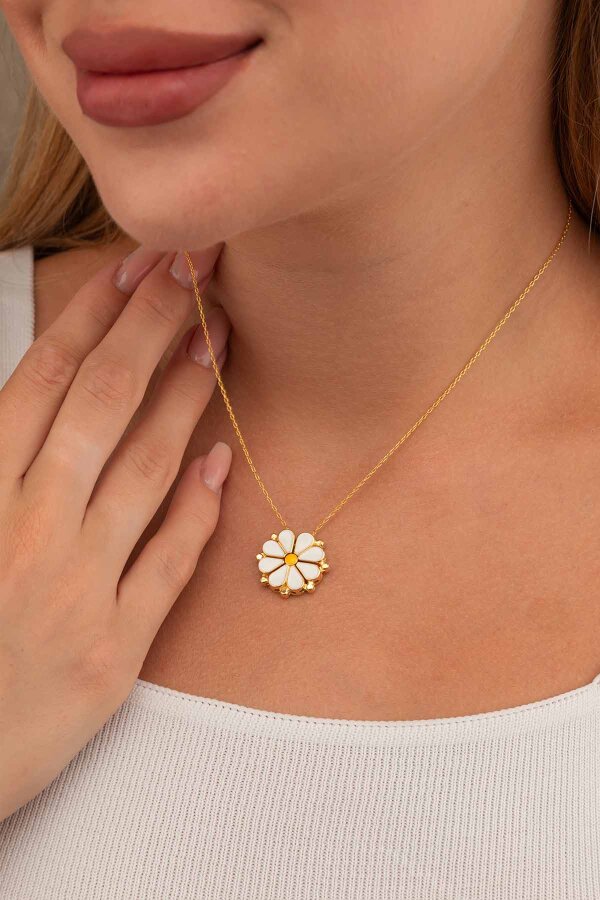 Açılıp Kapanır 2 Kullanımlı Papatya Gümüş Kolye Gold - Gümüş Pazarım