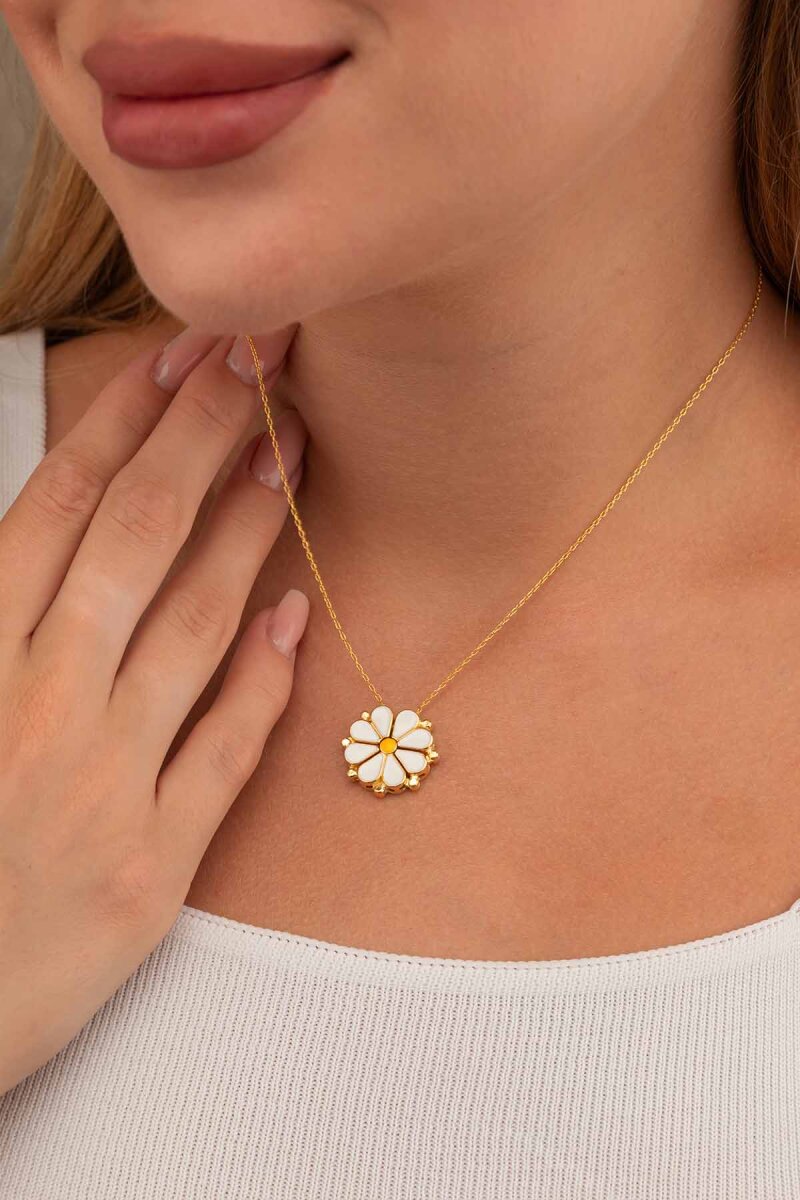 Açılıp Kapanır 2 Kullanımlı Papatya Gümüş Kolye Gold - 1