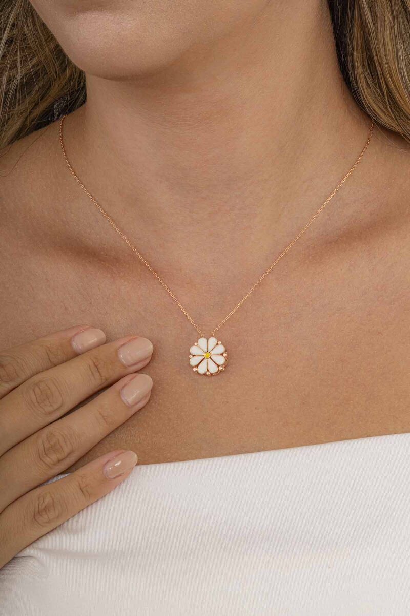 Açılıp Kapanır 2 Kullanımlı Papatya Gümüş Kolye Rose - 1