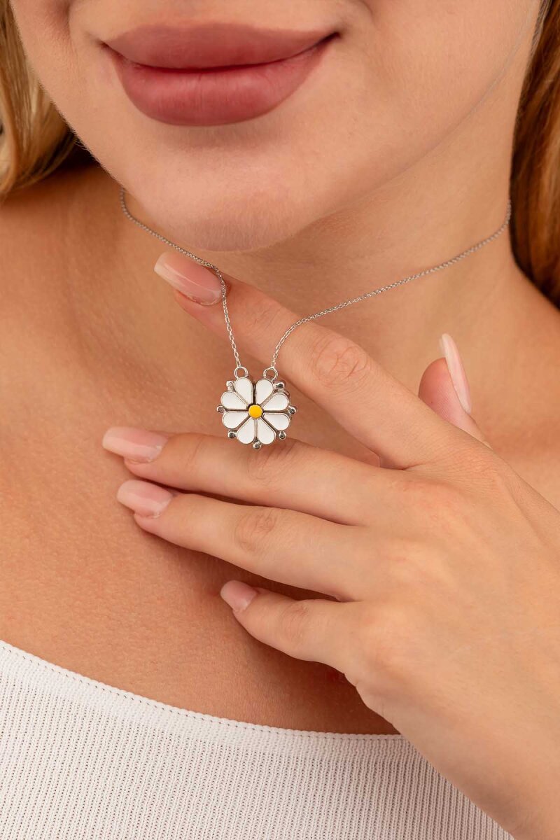 Açılır Kapanır Çift Kullanımlı Papatya Kadın Gümüş Kolye - 1