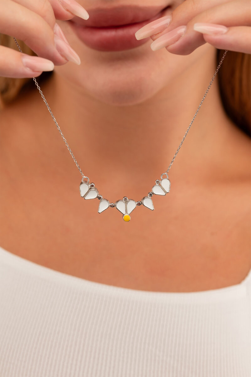 Açılır Kapanır Çift Kullanımlı Papatya Kadın Gümüş Kolye - 2