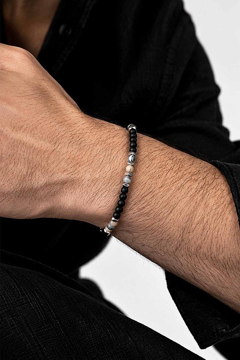 Akik Geçişli Oniks Taşlı Doğal Taş Bileklik - 1