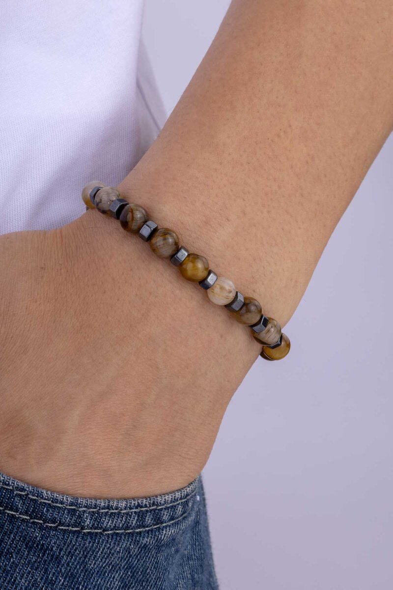 Akik Taşlı Hematit Parçalı Doğal Taş Erkek Bileklik - 1