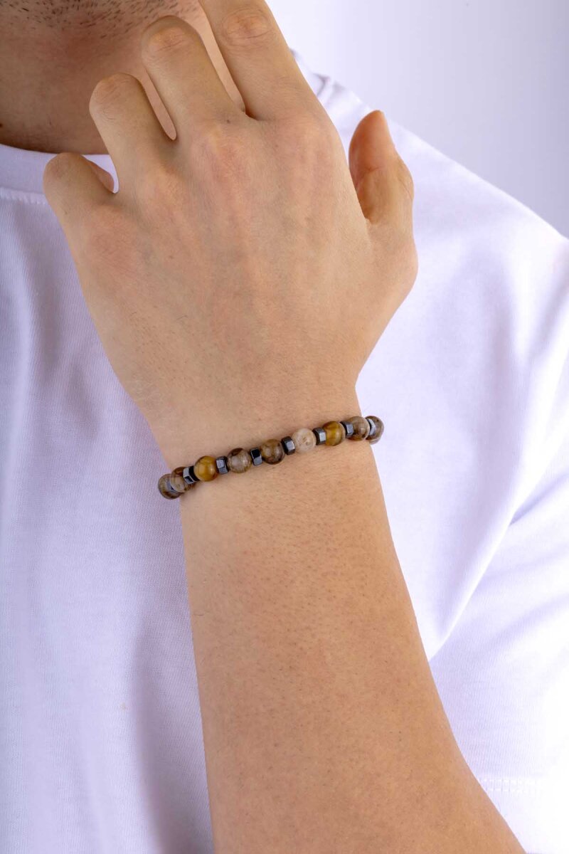 Akik Taşlı Hematit Parçalı Doğal Taş Erkek Bileklik - 2