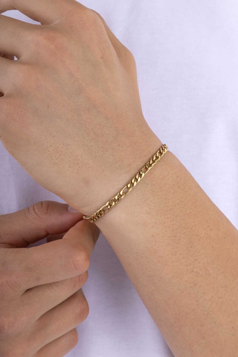 Altın Kaplam Geçmeli Gurmet Çelik Erkek Zincir Bileklik - 1