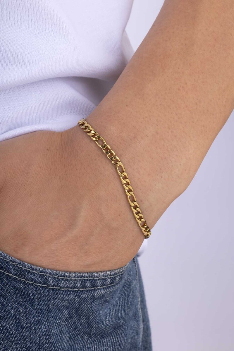 Altın Kaplam Geçmeli Gurmet Çelik Erkek Zincir Bileklik - 3