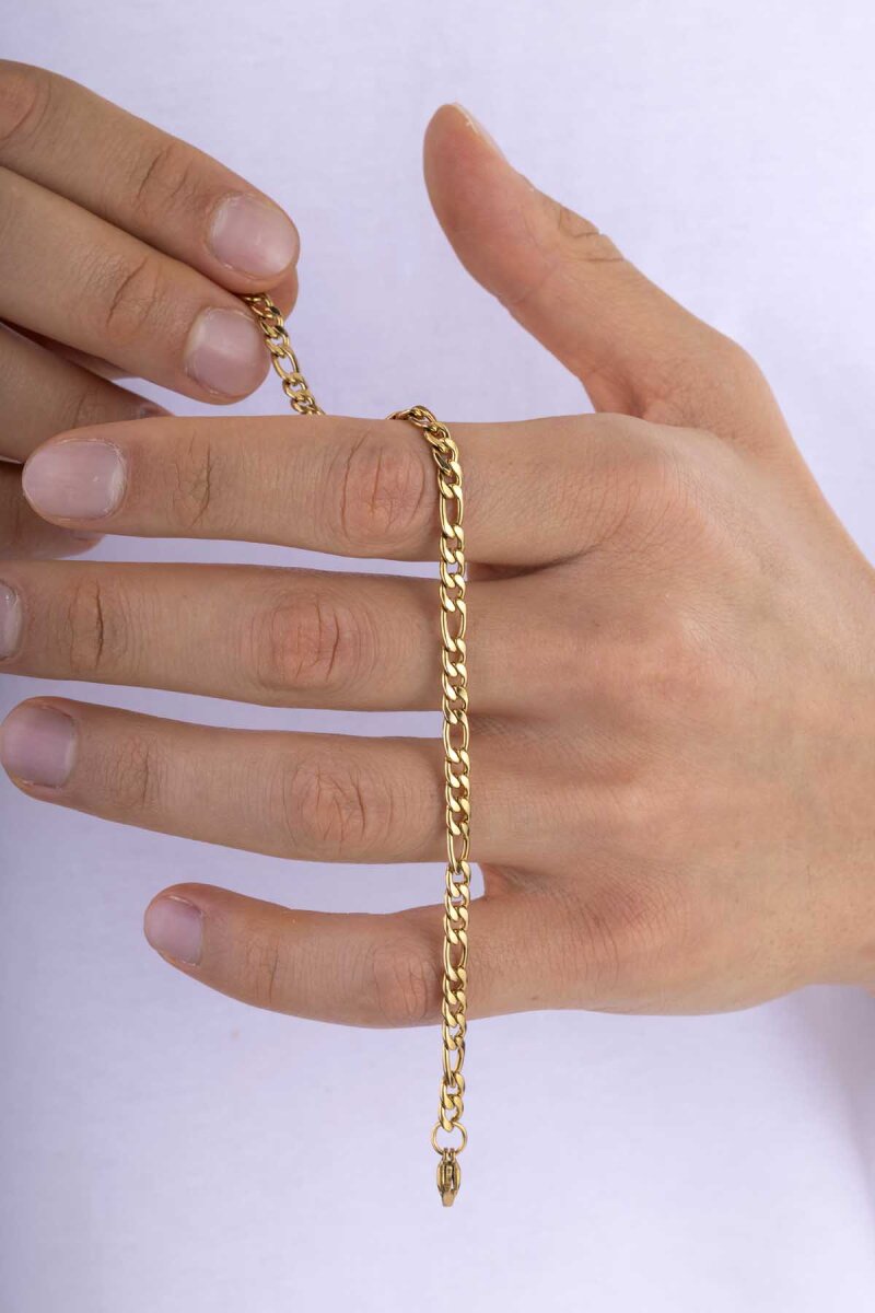 Altın Kaplam Geçmeli Gurmet Çelik Erkek Zincir Bileklik - 2