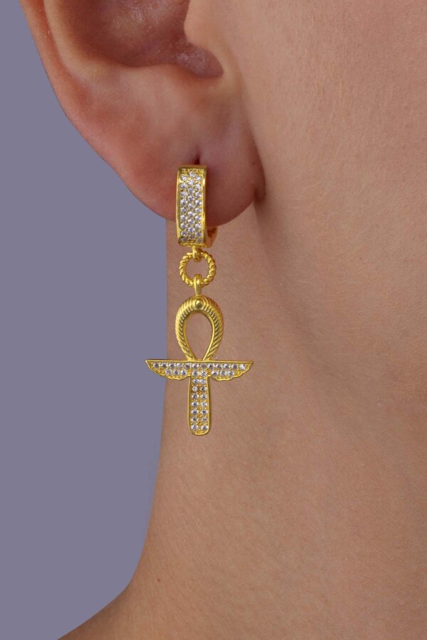 Altın Kaplama 925 Ayar Gümüş Ankh Sembol Küpe - 2