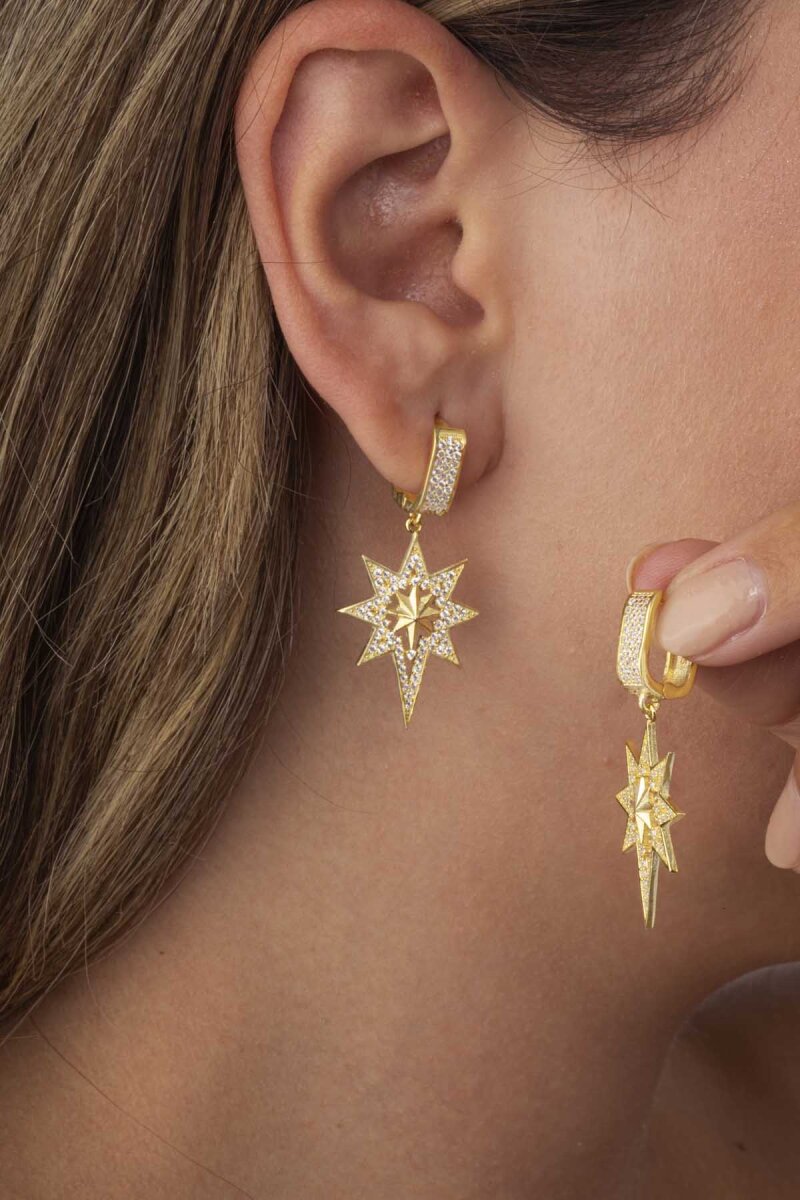 Altın Kaplama 925 Ayar Gümüş Kutup Yıldızı Küpe - 2