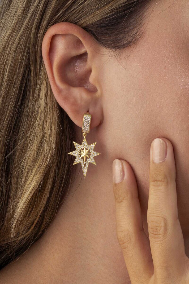 Altın Kaplama 925 Ayar Gümüş Kutup Yıldızı Küpe - 1