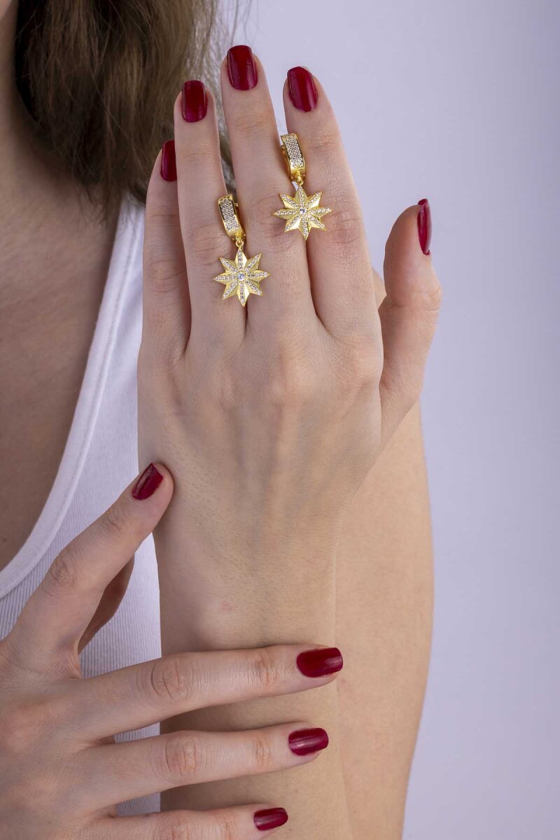 Altın Kaplama 925 Ayar Gümüş Yıldız Küpe - 2