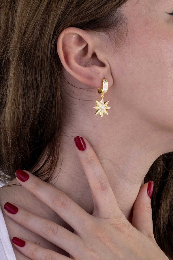 Altın Kaplama 925 Ayar Gümüş Yıldız Küpe - Gümüş Pazarım