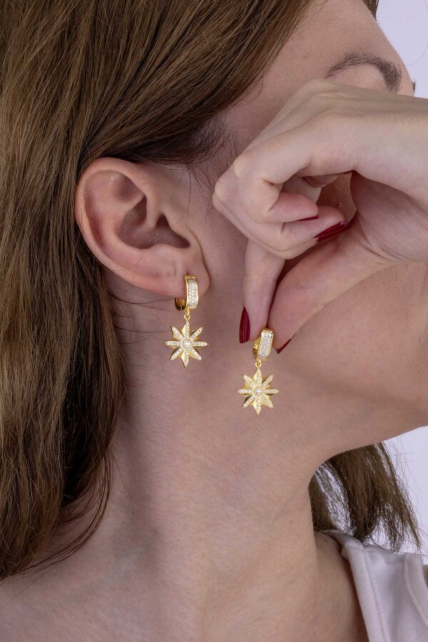 Altın Kaplama 925 Ayar Gümüş Yıldız Küpe - Gümüş Pazarım