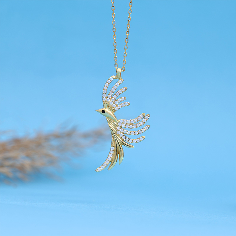 Gümüş Pazarım - Altın Kaplama Anka Kuşu Kadın Gümüş Kolye
