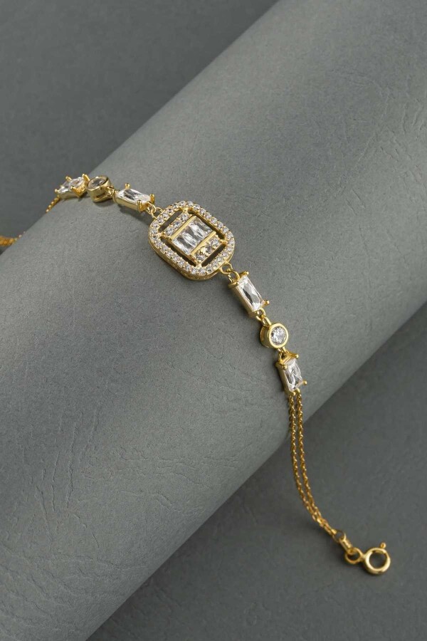 Altın Kaplama Baget Taşlı Emerald Kesim Gümüş Bileklik - Gümüş Pazarım
