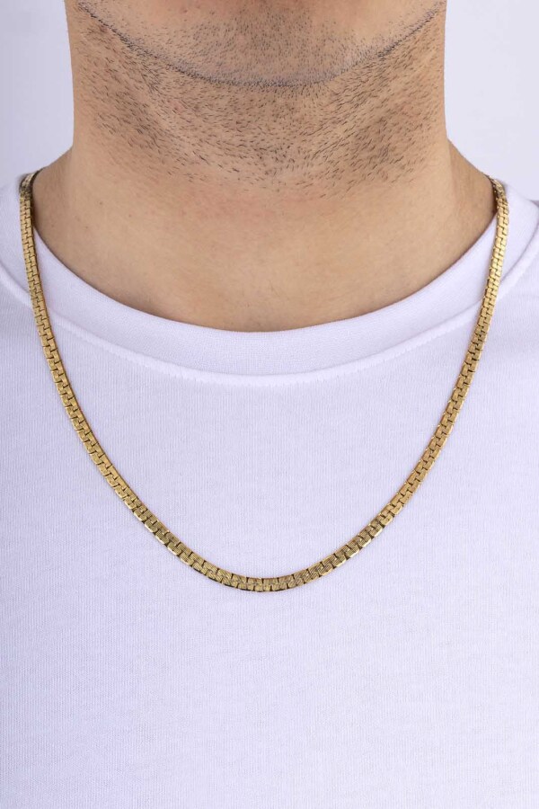 Altın Kaplama Çelik Kare Yassı Erkek Zincir - Gümüş Pazarım