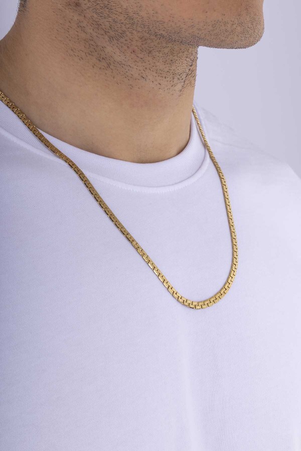 Altın Kaplama Çelik Kare Yassı Erkek Zincir - Gümüş Pazarım