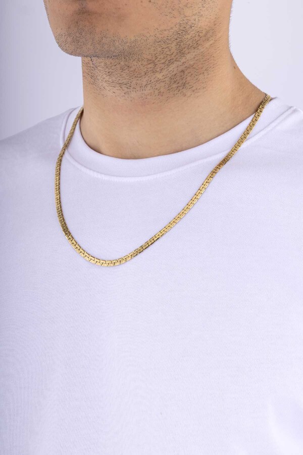 Altın Kaplama Çelik Kare Yassı Erkek Zincir - Gümüş Pazarım