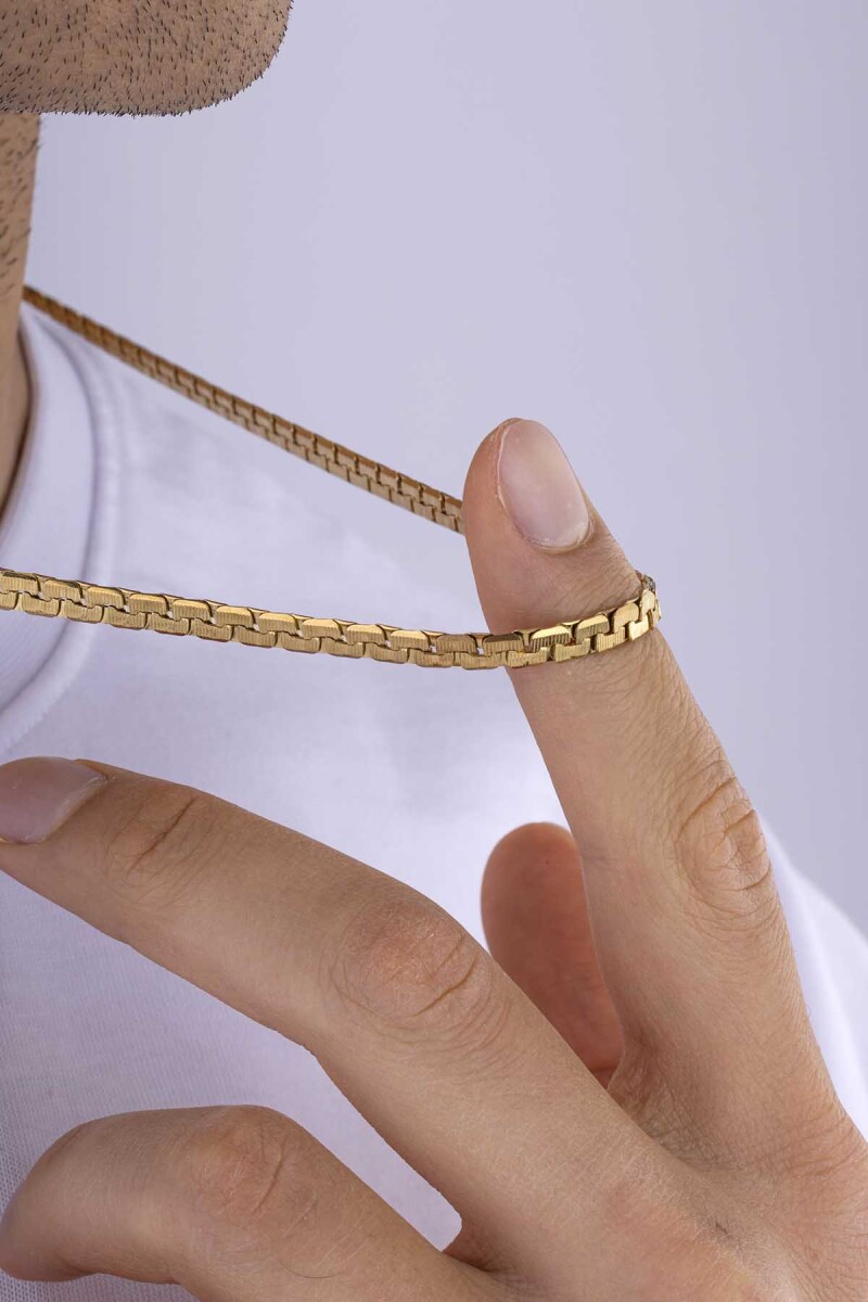 Altın Kaplama Çelik Kare Yassı Erkek Zincir - 2