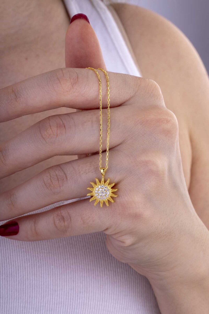 Altın Kaplama Gümüş Güneş Kolye - 1