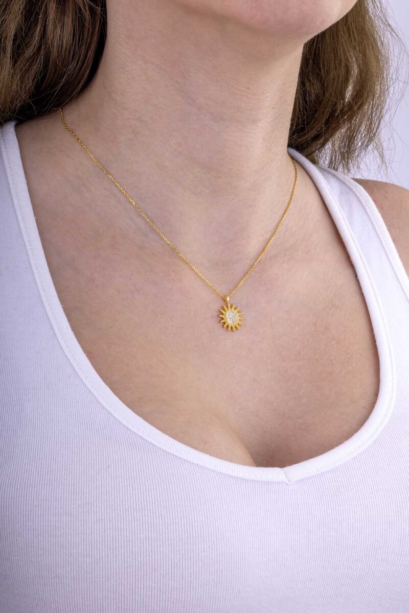 Altın Kaplama Gümüş Güneş Kolye - 3