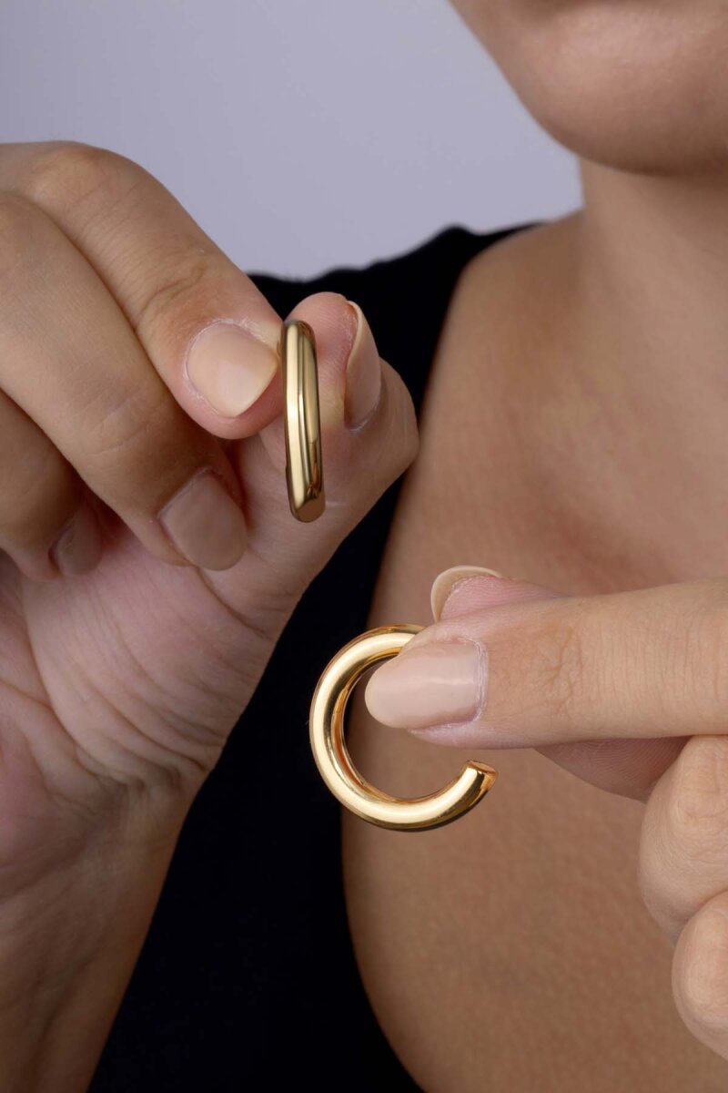 Altın Kaplama Halka Çelik Küpe - 2