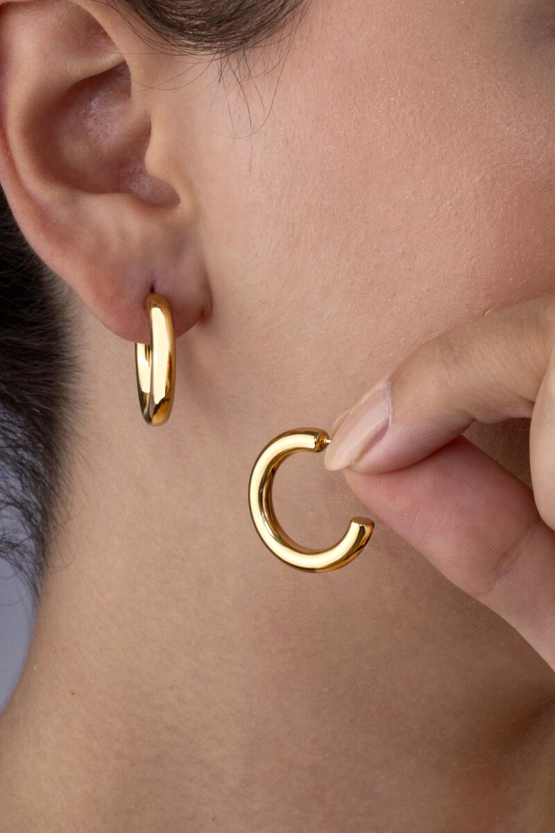 Altın Kaplama Halka Çelik Küpe - 1