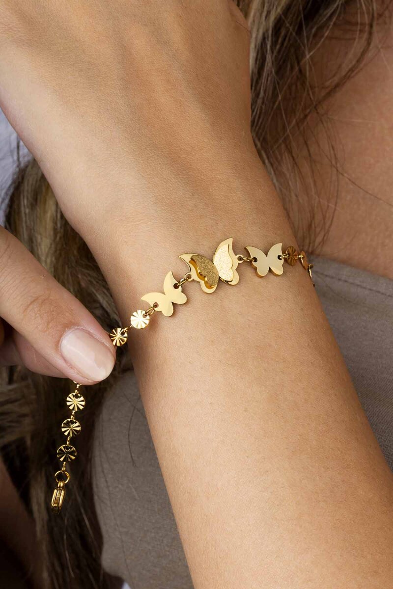 Altın Kaplama Kelebek Kadın Çelik Bileklik - 2
