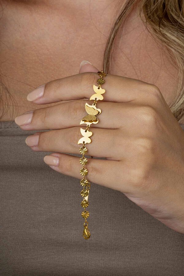 Altın Kaplama Kelebek Kadın Çelik Bileklik 