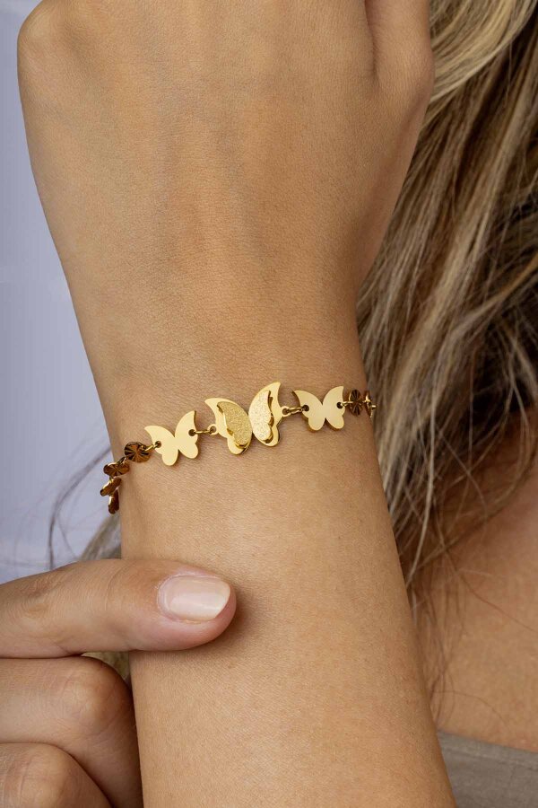 Altın Kaplama Kelebek Kadın Çelik Bileklik - 3