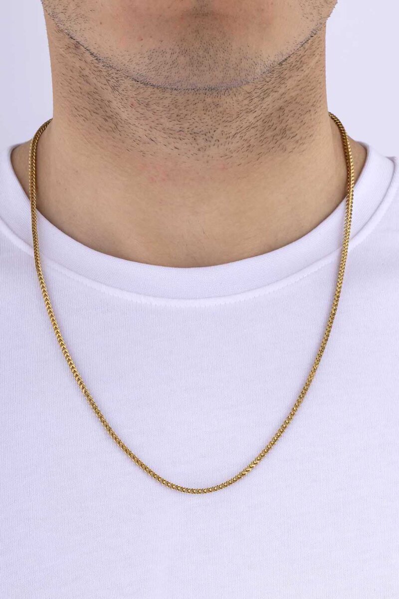 Altın Kaplama Köşeli Kare Kesim Erkek Çelik Zincir - 1