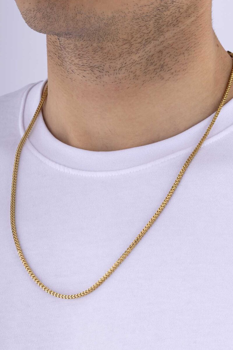 Altın Kaplama Köşeli Kare Kesim Erkek Çelik Zincir - 3