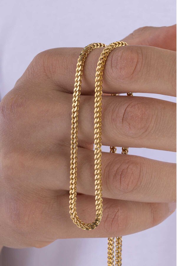 Altın Kaplama Köşeli Kare Kesim Erkek Çelik Zincir - Gümüş Pazarım