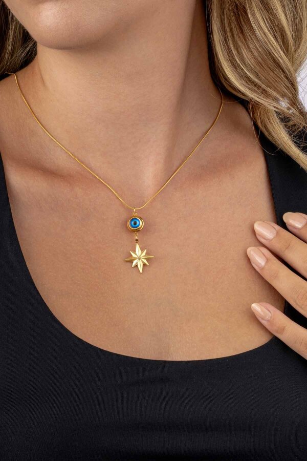 Altın Kaplama Kutup Yıldızı Kadın Çelik Kolye - Gümüş Pazarım
