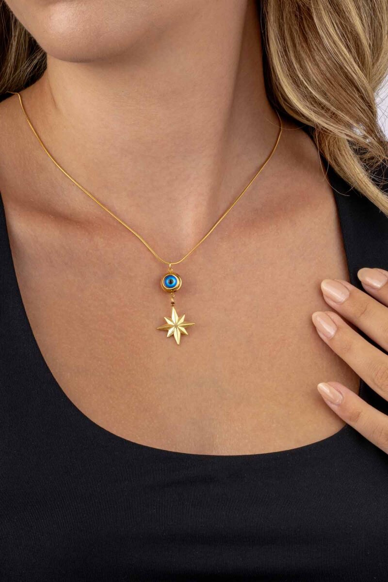 Altın Kaplama Kutup Yıldızı Kadın Çelik Kolye - 1