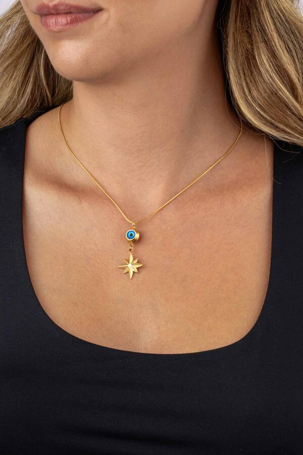 Altın Kaplama Kutup Yıldızı Kadın Çelik Kolye - Gümüş Pazarım