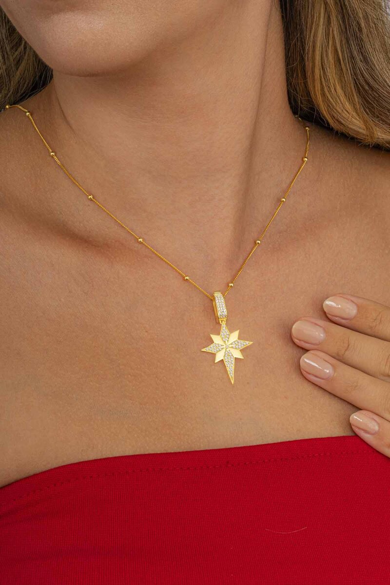 Altın Kaplama Özel Tasarım Kutup Yıldızı Gümüş Kolye - 1