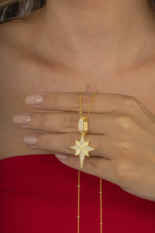 Altın Kaplama Özel Tasarım Kutup Yıldızı Gümüş Kolye - Gümüş Pazarım