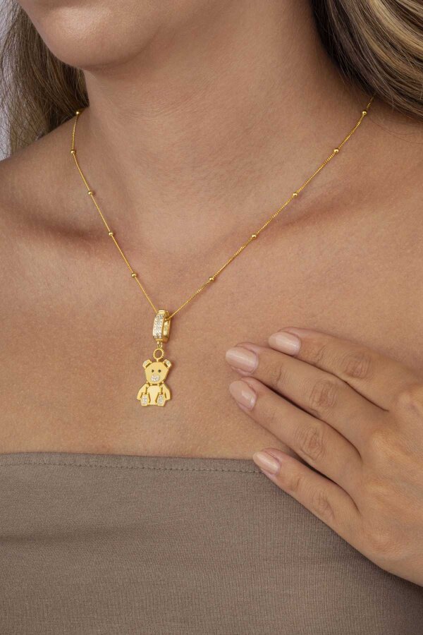 Altın Kaplama Panda Motifli 925 Ayar Gümüş Kolye - Gümüş Pazarım