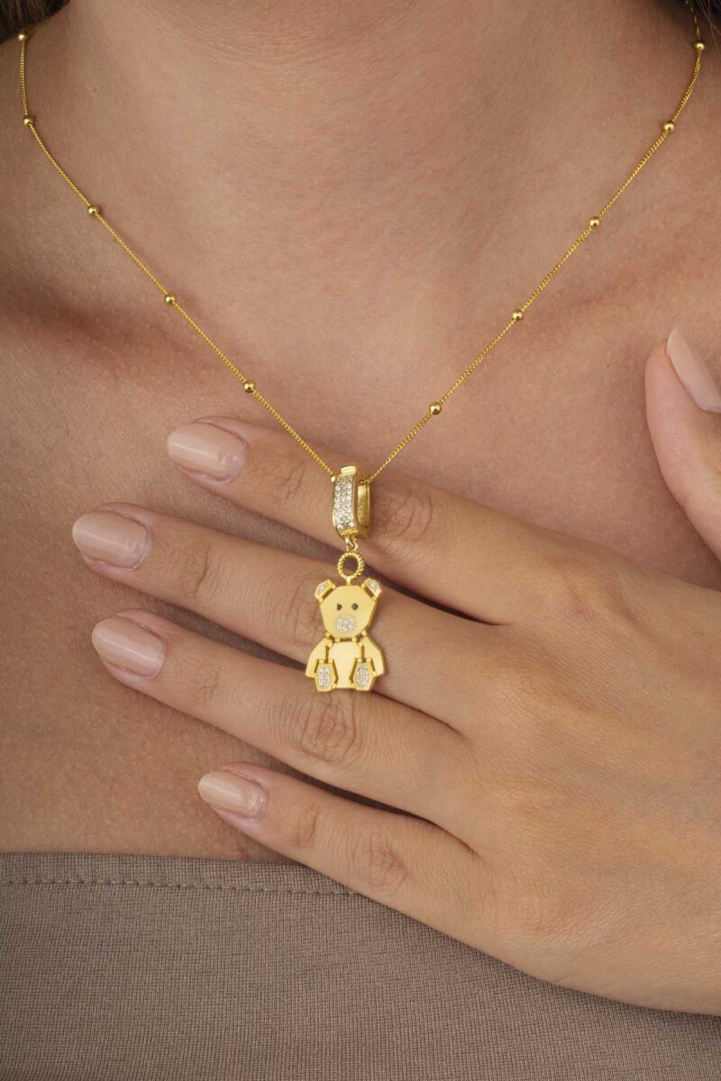 Altın Kaplama Panda Motifli 925 Ayar Gümüş Kolye - 1